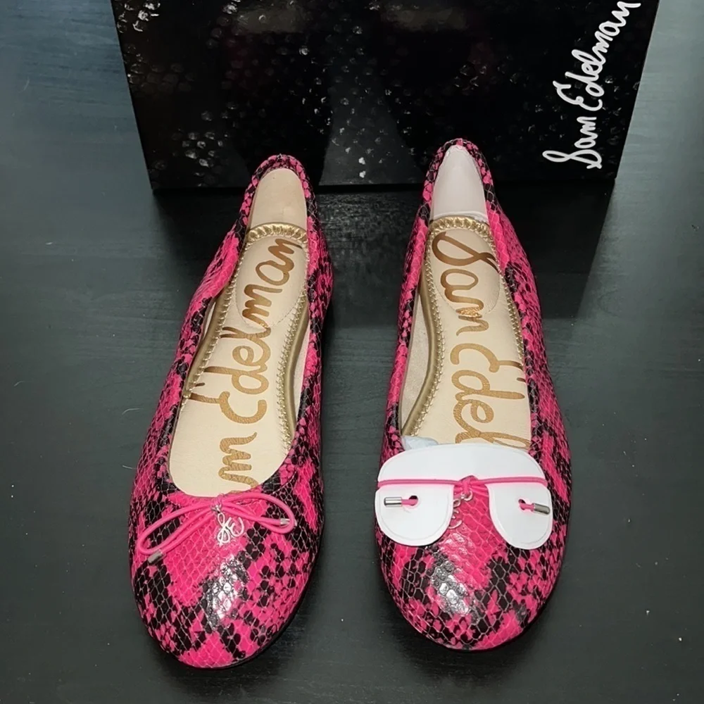 Sam Edelman Felicia Hot pink‎ snake embossed leather ballerina flats Sz 7 W new